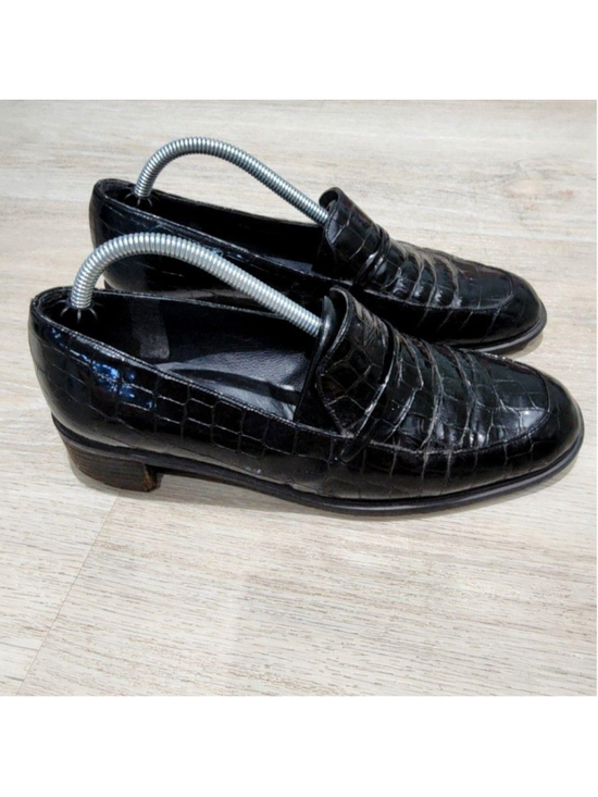 Stuart Weitzman Shoes - Stuart Weitzman Shoes Womens 7 Black Croc Embossed Loafer Flats Slip On Casual